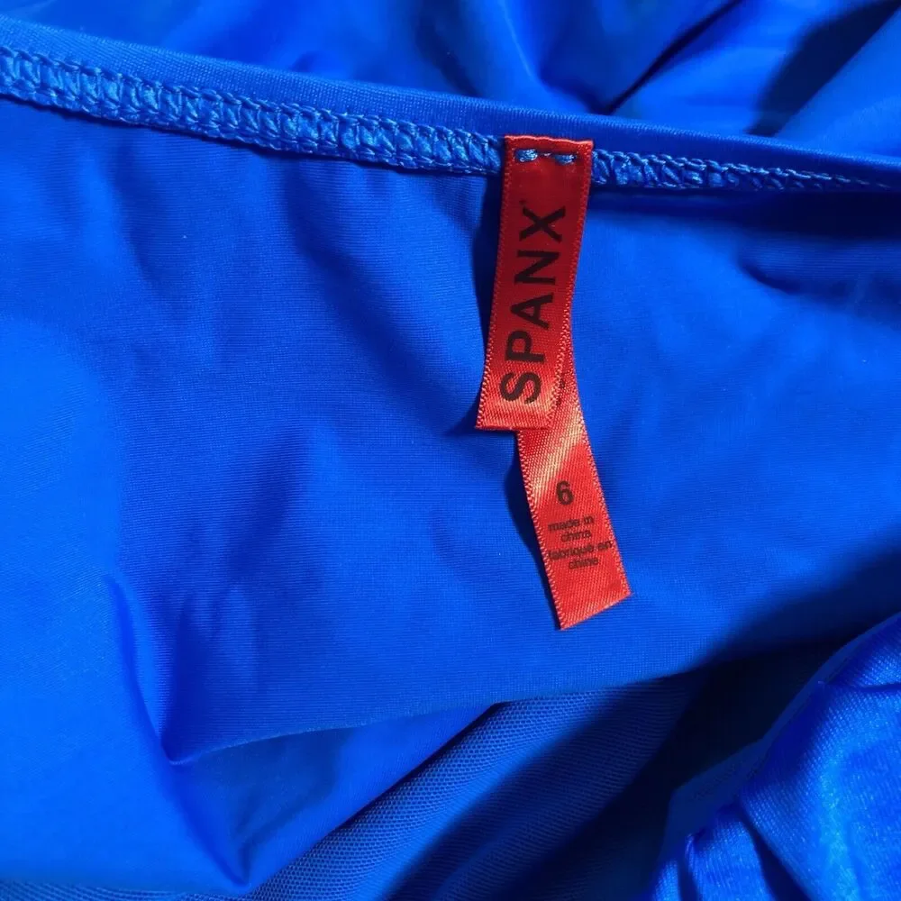 Spanx Tankini Swimsuit Womens 6 Blue Green Ruched Halter Windowpane Slimming New